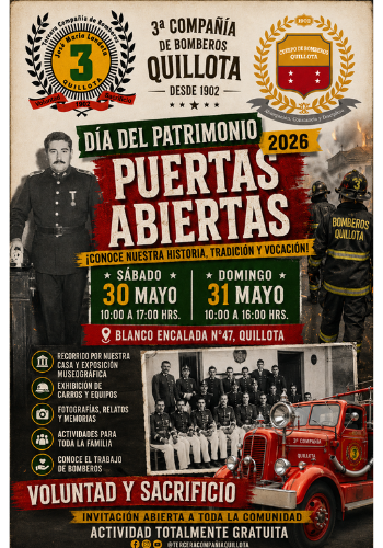 Afiche Puertas Abiertas Tercera Compañía de Bomberos de Quillota