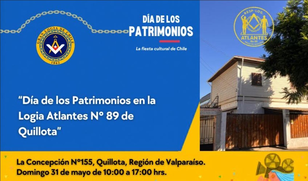 Invitación Día del Patrimonio en Logia Atlantes N°89 de Quillota