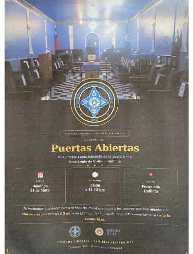 Afiche Puertas Abiertas Logia Eduardo de la Barra N°70