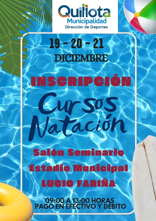 Próximo lunes 21 de diciembre partirán las inscripciones para los cursos de natación 2023 en Quillota.