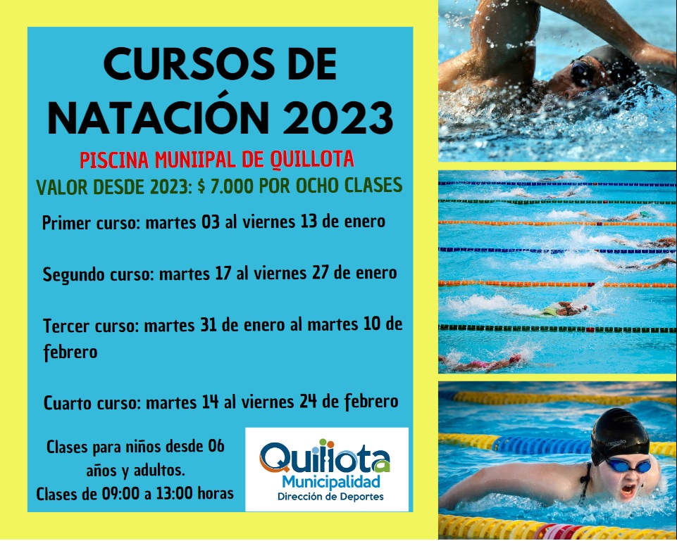 Próximo lunes partirán inscripciones para cursos de natación en Piscina Municipal de Quillota.