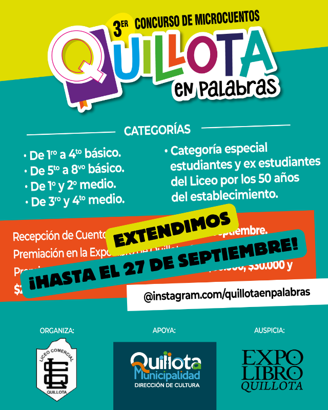 ¡SE EXTIENDE PLAZO PARA PARTICIPAR EN EL CONCURSO “QUILLOTA EN PALABRAS”!