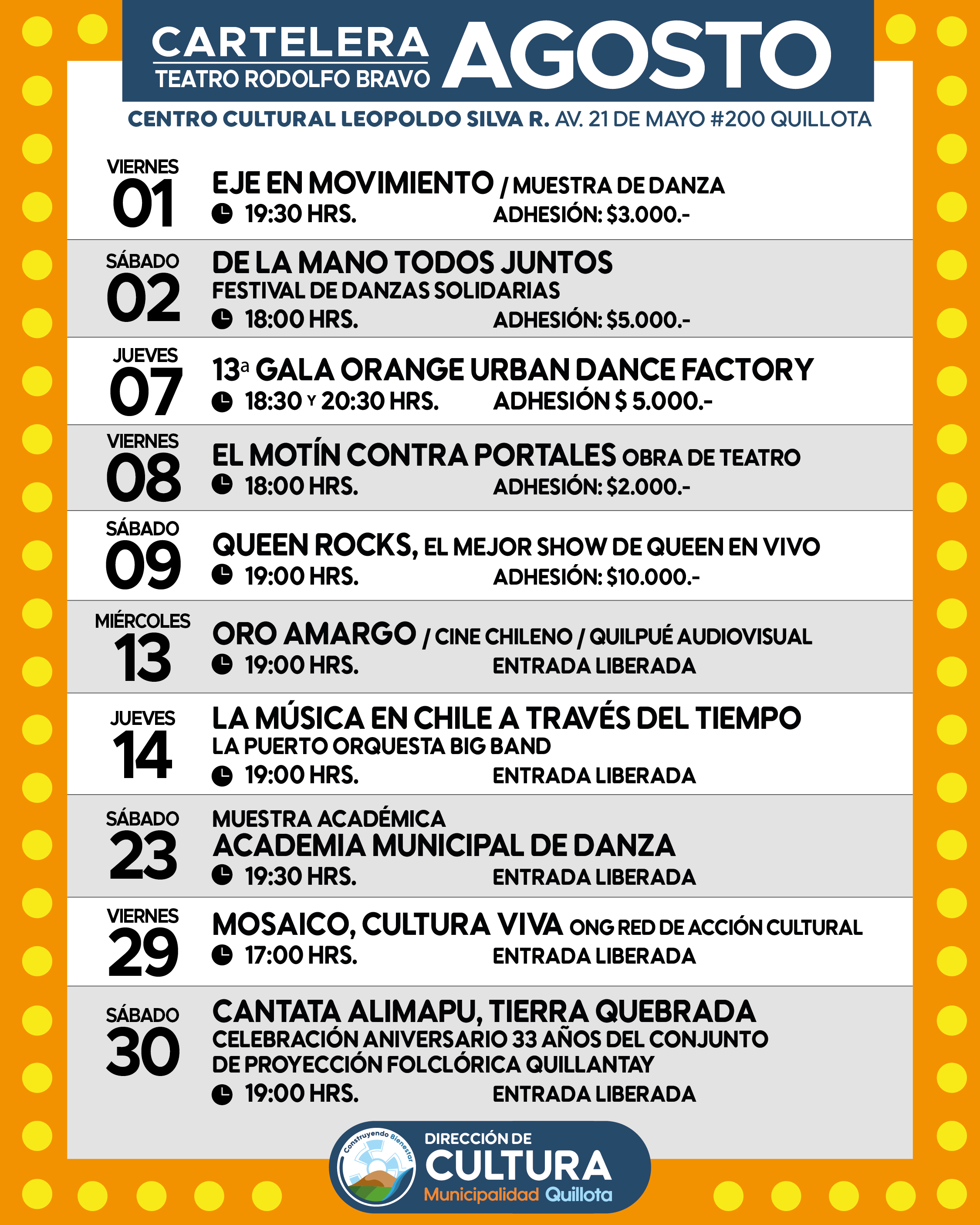 ¡Ven a disfrutar de un agosto lleno de actividades en el Centro Cultural Leopoldo Silva Reynoard!