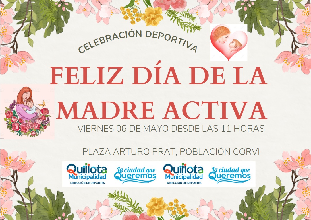 Dirección de Deportes de Quillota invita a celebrar el Día de la Madre con actividad física gratuita.