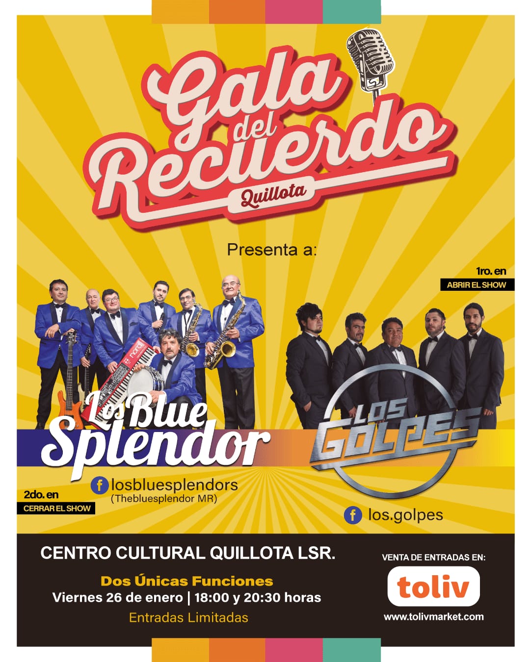 “Los Blue Splendor” y “Los Golpes” se presentarán en el Centro Cultural