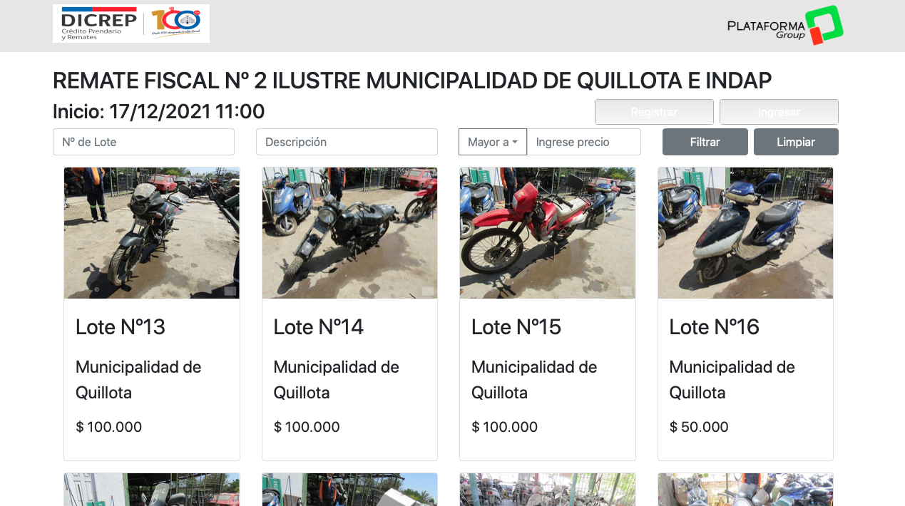 Municipalidad de Quillota realizará segundo remate online junto a la DICREP