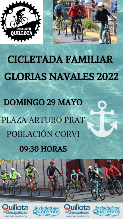 Todos invitados a participar este domingo en Cicletada Familiar Glorias Navales 2022 del Club MTB Quillota.