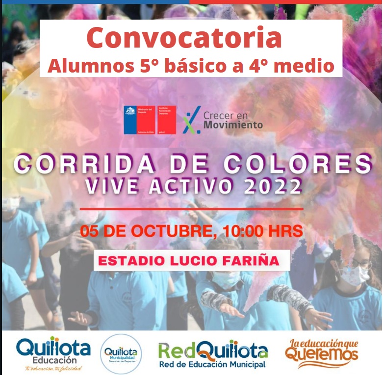Este miércoles se desarrollará “Corrida Escolar Colores Vive Activo 2022” en Estadio Municipal Lucio Fariña.