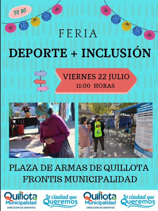 Dirección de Deportes de la Municipalidad de Quillota invita a participar en “Feria Deporte + Inclusión”.