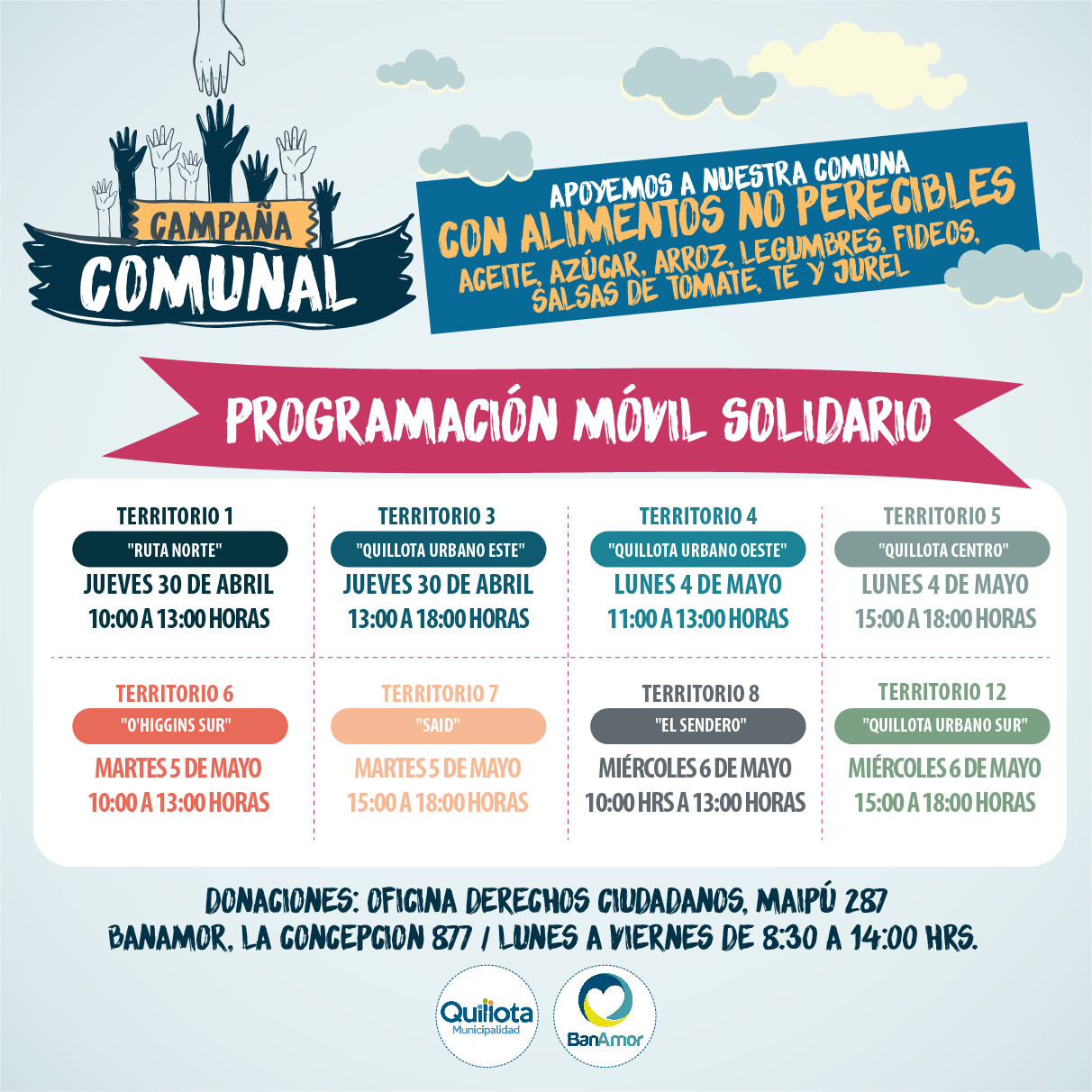 Campaña solidaria invita a donar alimentos para familias quillotanas afectadas por crisis sanitaria