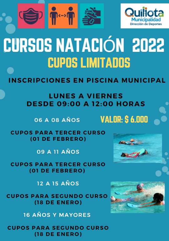 Entre el jueves 19 y viernes 20 de diciembre se realizarán inscripciones para los cursos de natación año 2025.