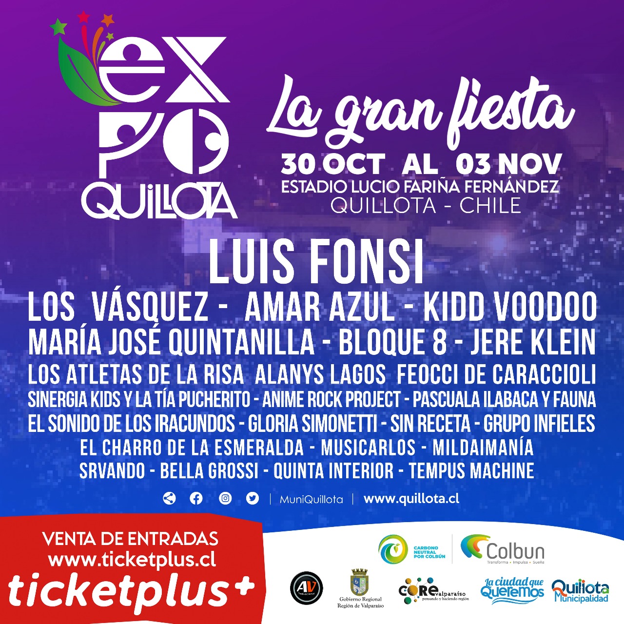 Expo Quillota 2024: Luis Fonsi, Los Atletas de la Risa, Amar Azul, Kidd Voodoo, Jere Klein, Los Vásquez, entre otros, participarán de la Gran Fiesta