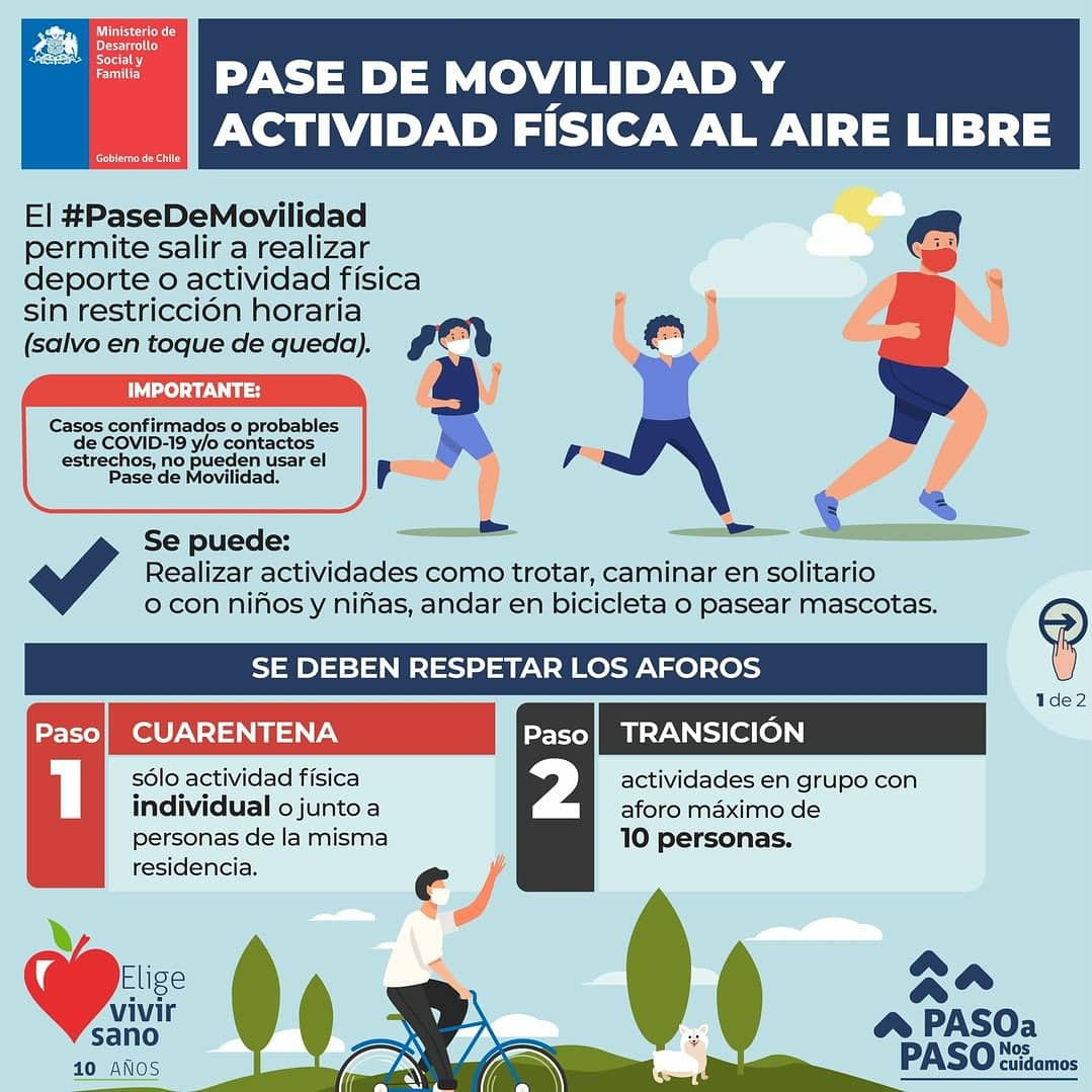 Nuevas recomendaciones para la actividad física con implementación del Pase de Movilidad.