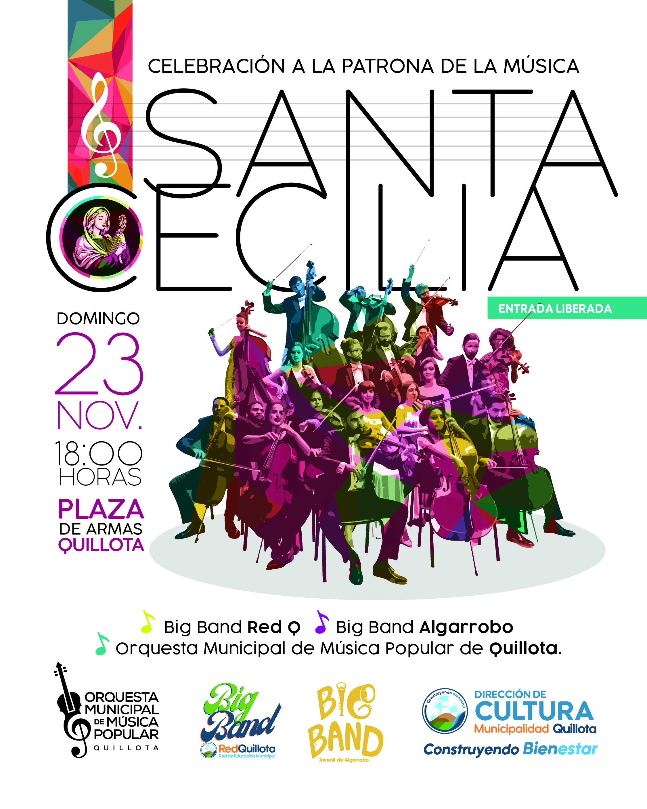 Quillota celebrará a Santa Cecilia, Patrona de la Música, con un concierto masivo en la Plaza de Armas
