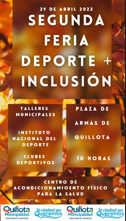 Dirección de Deportes de la Municipalidad de Quillota invita a Segunda Feria Promoción Deporte + Inclusión.