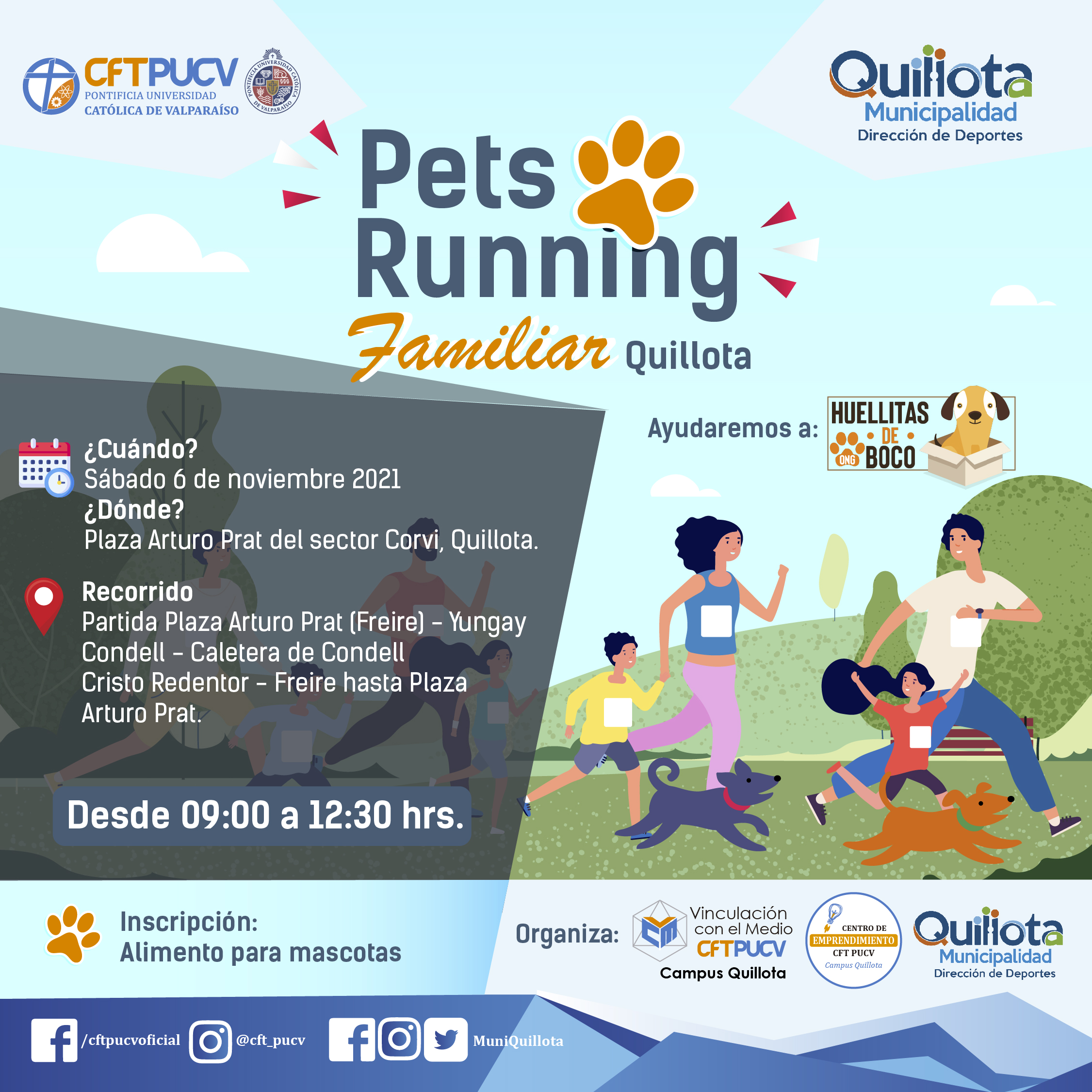 Este sábado 06 de noviembre será la Pets Running Familiar en la Plaza Arturo Prat del sector Corvi.