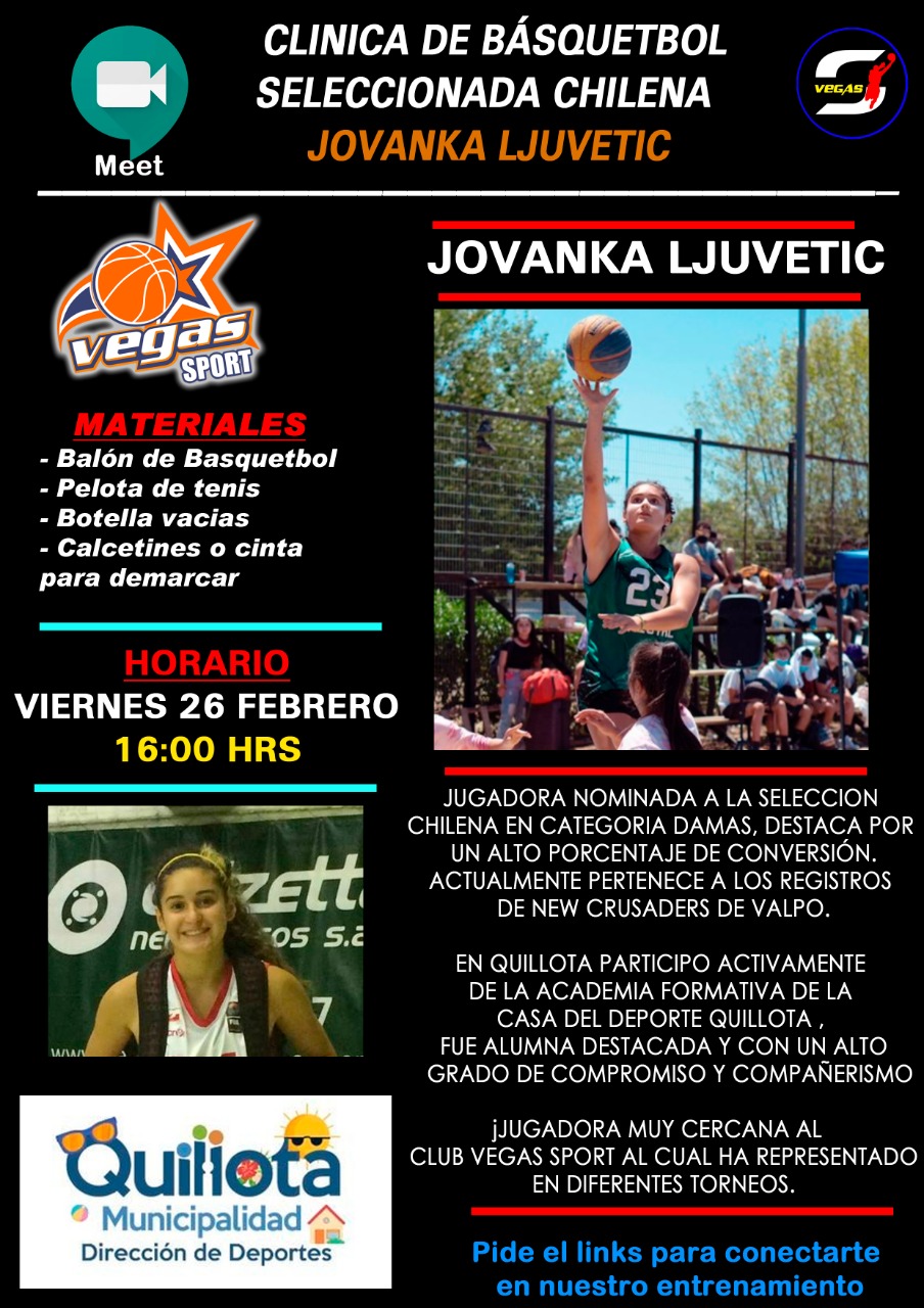 Seleccionada Chilena de Básquetbol Jovanka Ljubetic realizará clínica virtual gratuita en Quillota.