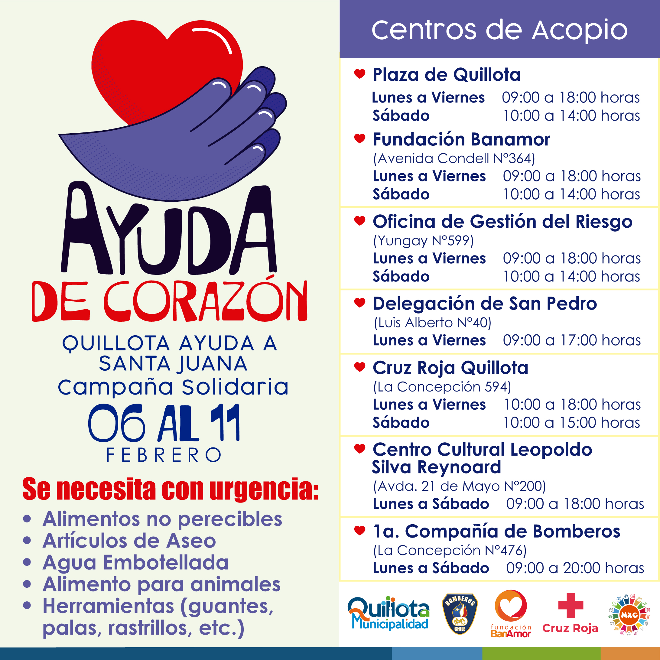 Municipalidad inicia Campaña Solidaria “Quillota Ayuda a Santa Juana”