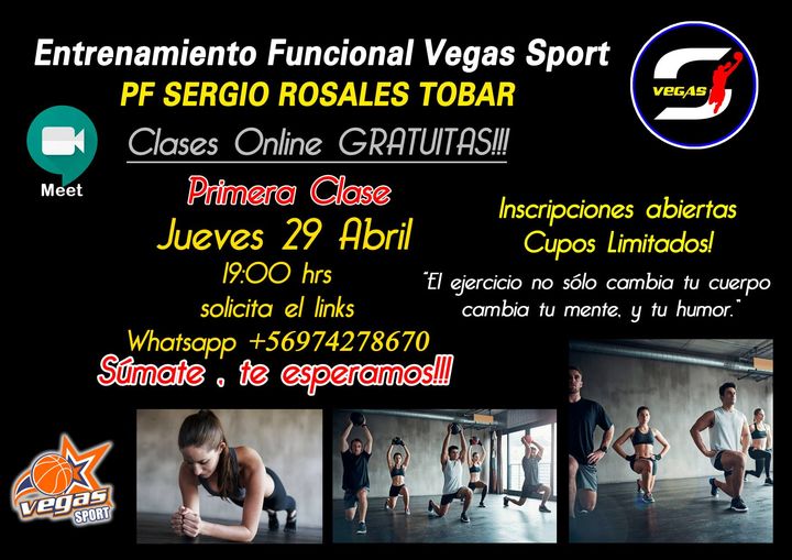 Esta tarde comenzarán clases de entrenamiento funcional a través de plataforma meet.