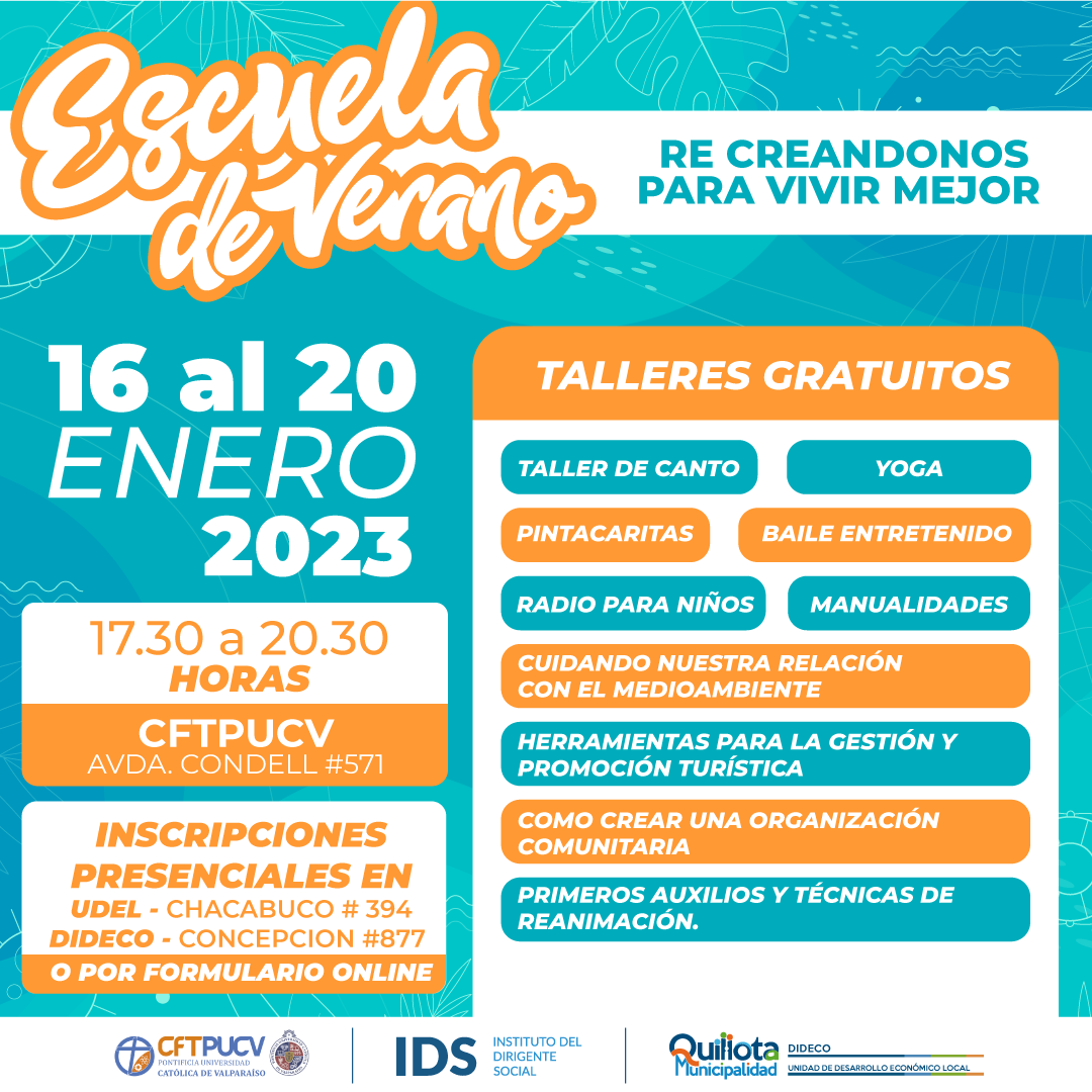 Quillota realizará Escuela de Verano “Re Creándonos para vivir mejor” abierta a la comunidad