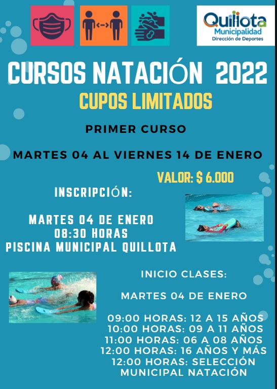 Este martes serán inscripciones e inicio de clases para primer curso de natación 2022.