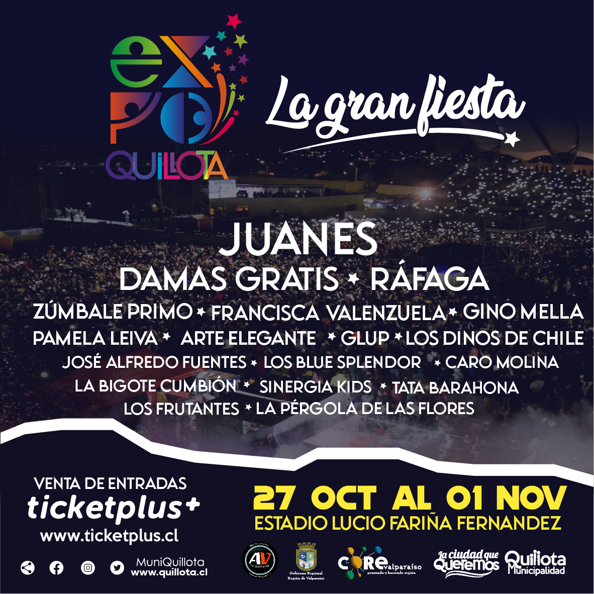 Expo Quillota 2023: Juanes, Pamela Leiva, Francisca Valenzuela, Damas Gratis, Ráfaga, entre otros, participarán en La Gran Fiesta