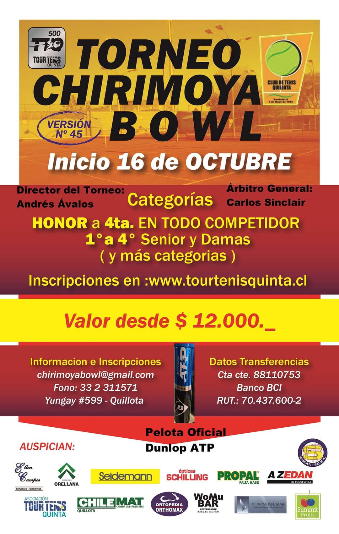 Desde el sábado 16 de octubre se disputará Torneo Chirimoya Bowl en Quillota.