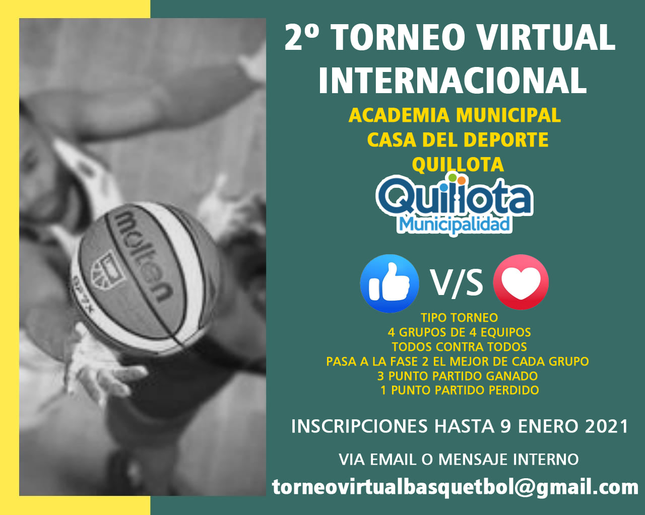 Academia Municipal de Básquetbol de Quillota invita a participar en Segundo Torneo Virtual Internacional.